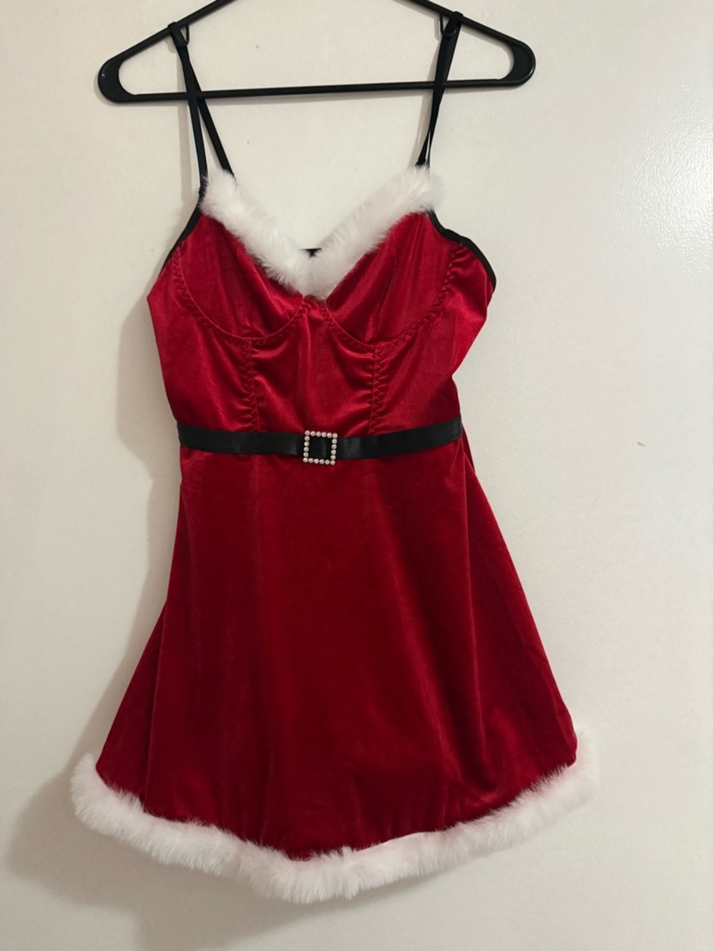 Red Velvet Santa-Inspired Mini Dress with Faux Fur Trim